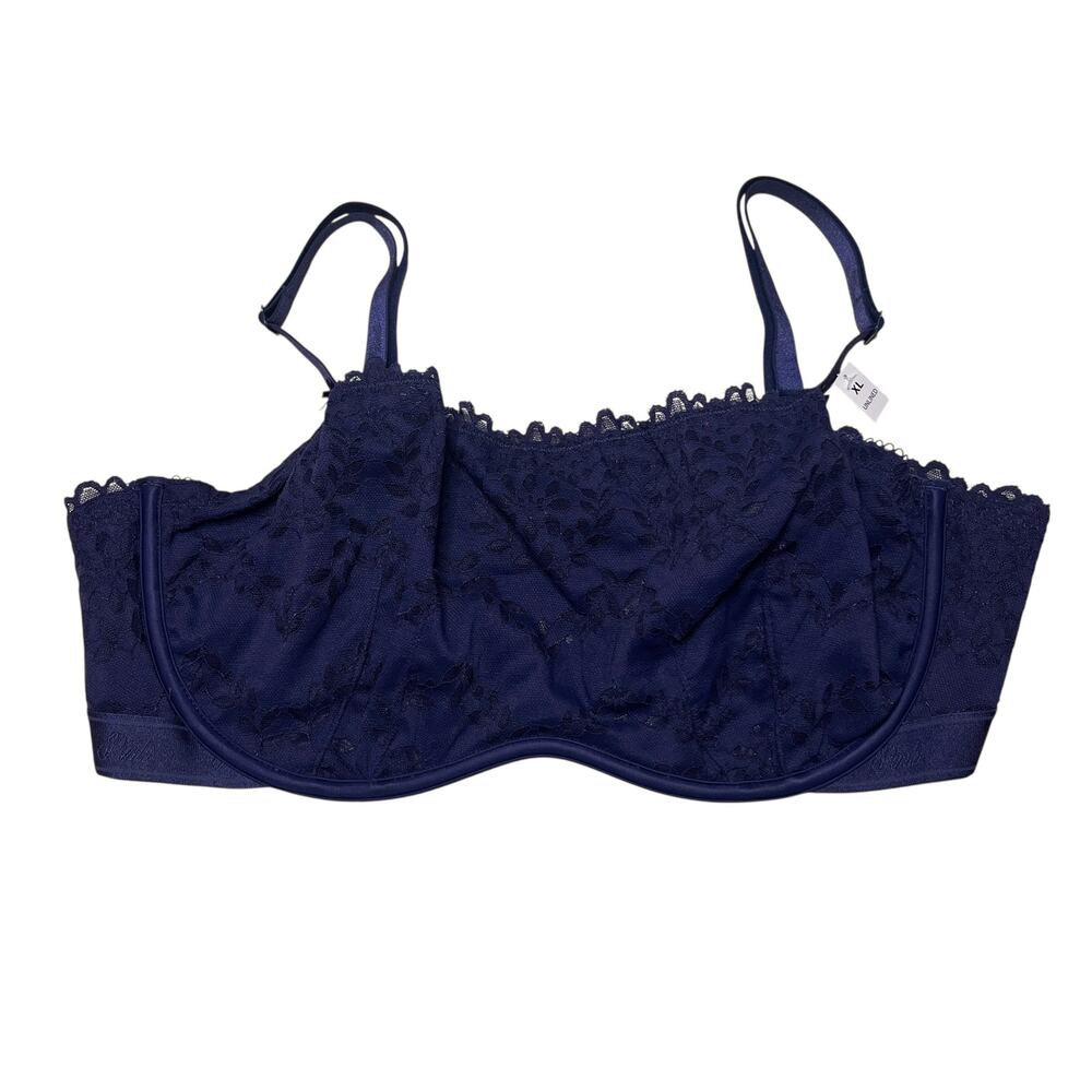 Victoria's Secret PINK Wink Unlined Scoop Bra Eyelet Lace Midnight Navy Size XL